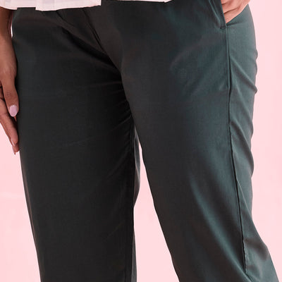 Women Solid Dark Green Comfort Fit Cotton Pants