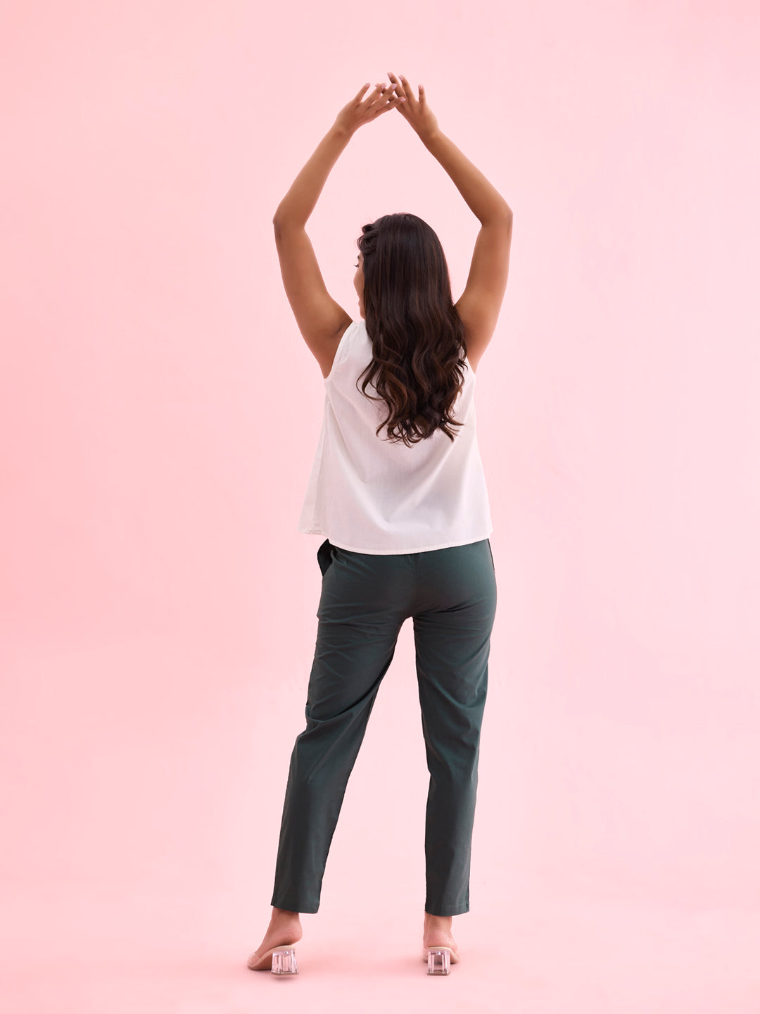 Women Solid Dark Green Comfort Fit Cotton Pants
