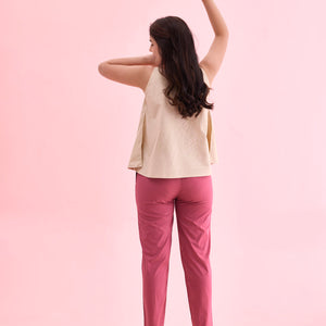 Women Solid Dark Pink Mid Rise Cotton Pants