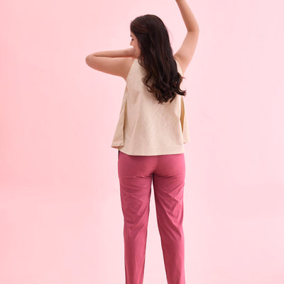 Women Solid Dark Pink Mid Rise Cotton Pants