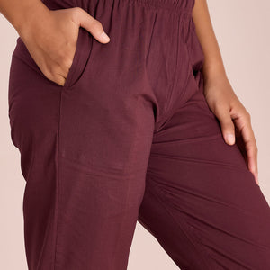 Women Solid Dark Wine Comfort Fit Cotton Pants