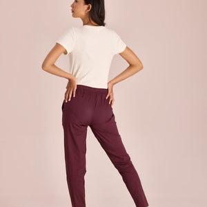 Women Solid Dark Wine Comfort Fit Cotton Pants