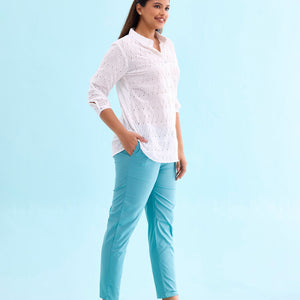 Women Solid Light Mint Mid Rise Cotton Pants