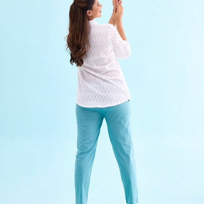 Women Solid Light Mint Mid Rise Cotton Pants