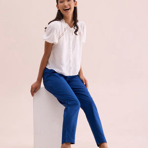 Women Solid Royal Mid Rise Cotton Pants