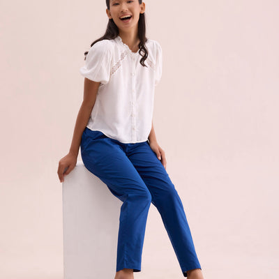 Women Solid Royal Mid Rise Cotton Pants