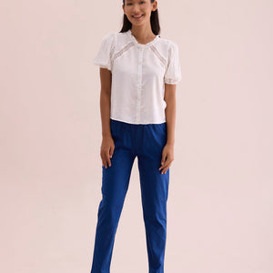 Women Solid Royal Mid Rise Cotton Pants