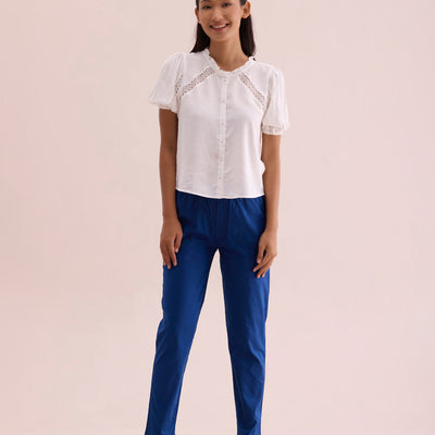 Women Solid Royal Mid Rise Cotton Pants
