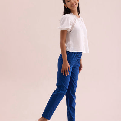 Women Solid Royal Mid Rise Cotton Pants