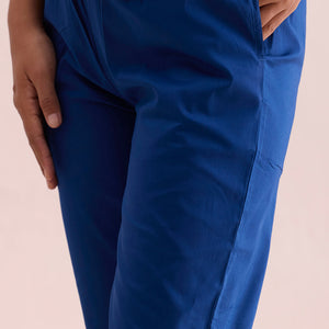Women Solid Royal Mid Rise Cotton Pants