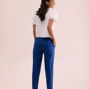 Women Solid Royal Mid Rise Cotton Pants