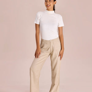 Women Light Beige Linen Cargo Pant