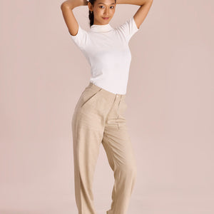 Women Light Beige Linen Cargo Pant