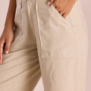 Women Light Beige Linen Cargo Pant
