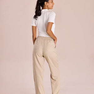 Women Light Beige Linen Cargo Pant