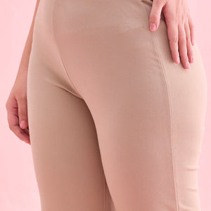 Women Solid Beige High Rise Ponte Bell Bottoms