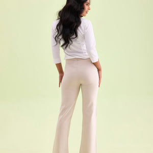 Women Solid Cream High Rise Ponte Bell Bottoms
