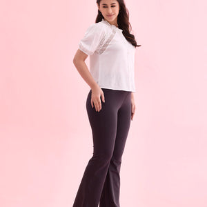 Women Solid Dark Grey High Rise Flare Pants