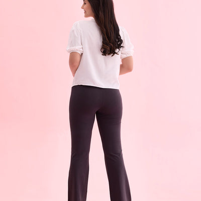 Women Solid Dark Grey High Rise Flare Pants