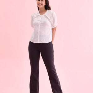 Women Solid Dark Grey High Rise Flare Pants