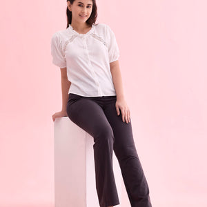 Women Solid Dark Grey High Rise Flare Pants
