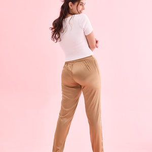 Women Solid Mid Rise Deep Gold Shiny Pants