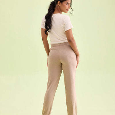 Women Solid Beige Mid Rise Ultra Warm Kurti Pant