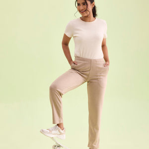 Women Solid Beige Mid Rise Ultra Warm Kurti Pant
