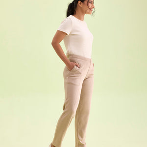 Women Solid Beige Mid Rise Ultra Warm Kurti Pant