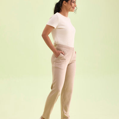 Women Solid Beige Mid Rise Ultra Warm Kurti Pant