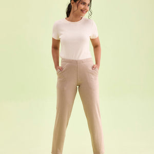 Women Solid Beige Mid Rise Ultra Warm Kurti Pant