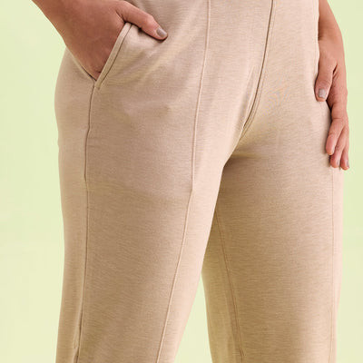 Women Solid Beige Mid Rise Ultra Warm Kurti Pant