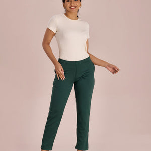 Women Solid Bottle Green Mid Rise Ultra Warm Kurti Pant