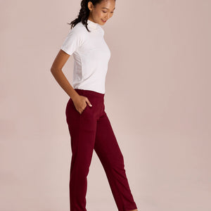Women Solid Maroon Mid Rise Ultra Warm Kurti Pant