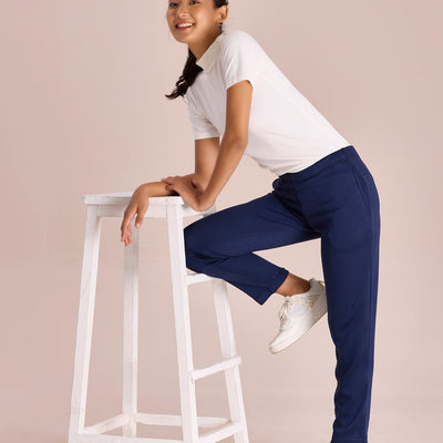 Women Solid Navy Mid Rise Ultra Warm Kurti Pant