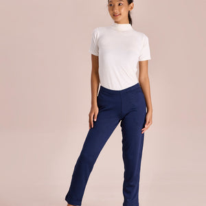 Women Solid Navy Mid Rise Ultra Warm Kurti Pant
