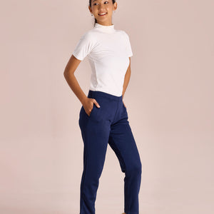 Women Solid Navy Mid Rise Ultra Warm Kurti Pant