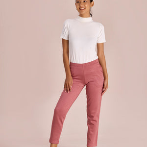 Women Solid Rusty Pink Mid Rise Ultra Warm Kurti Pant