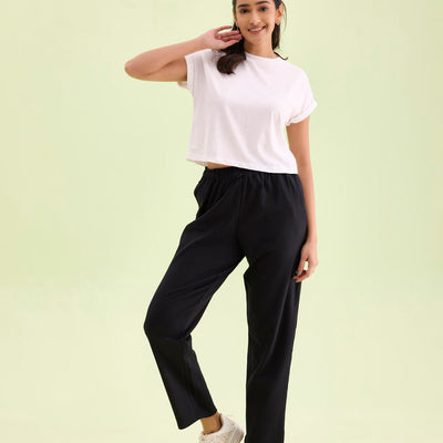 Women Solid Black Mid Rise Warm Casual Pants