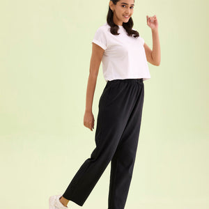 Women Solid Black Mid Rise Warm Casual Pants