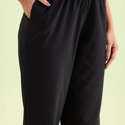 Women Solid Black Mid Rise Warm Casual Pants