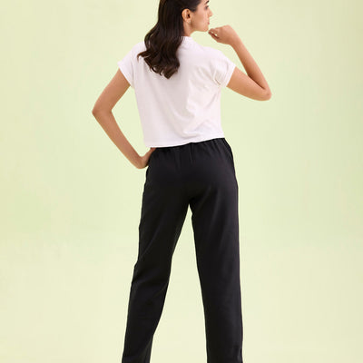 Women Solid Black Mid Rise Warm Casual Pants