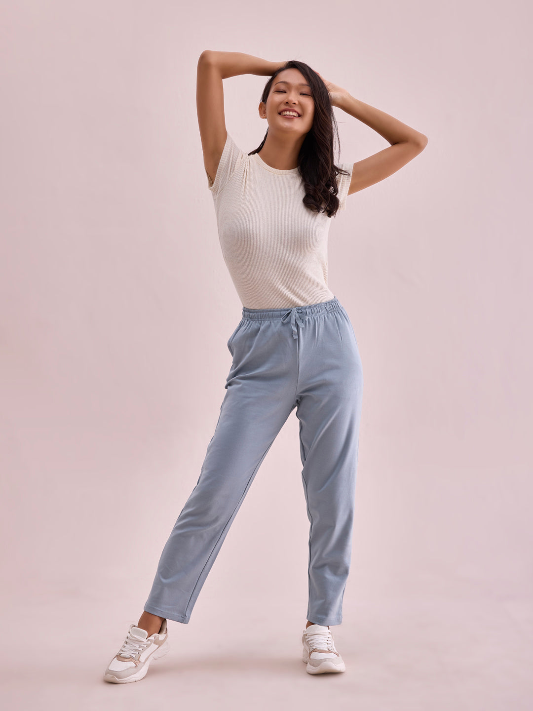 Women Solid Dusty Blue Mid Rise Warm Casual Pants