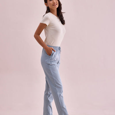Women Solid Dusty Blue Mid Rise Warm Casual Pants