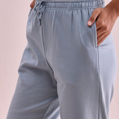 Women Solid Dusty Blue Mid Rise Warm Casual Pants
