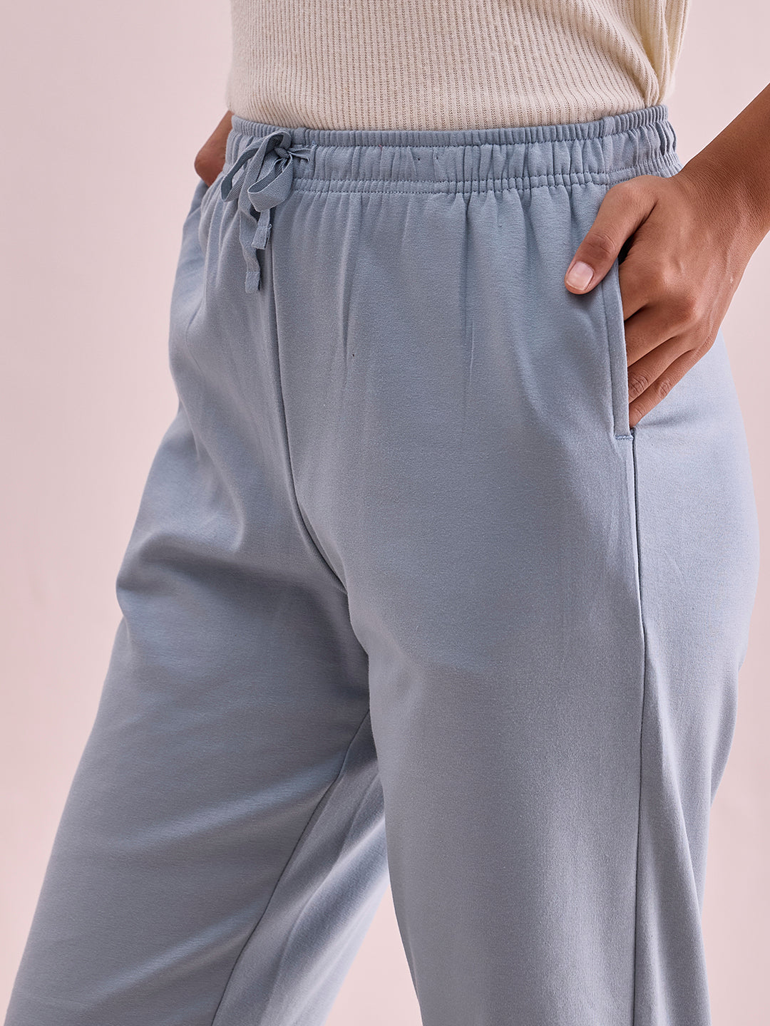 Women Solid Dusty Blue Mid Rise Warm Casual Pants