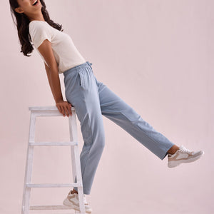 Women Solid Dusty Blue Mid Rise Warm Casual Pants