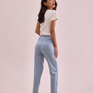 Women Solid Dusty Blue Mid Rise Warm Casual Pants
