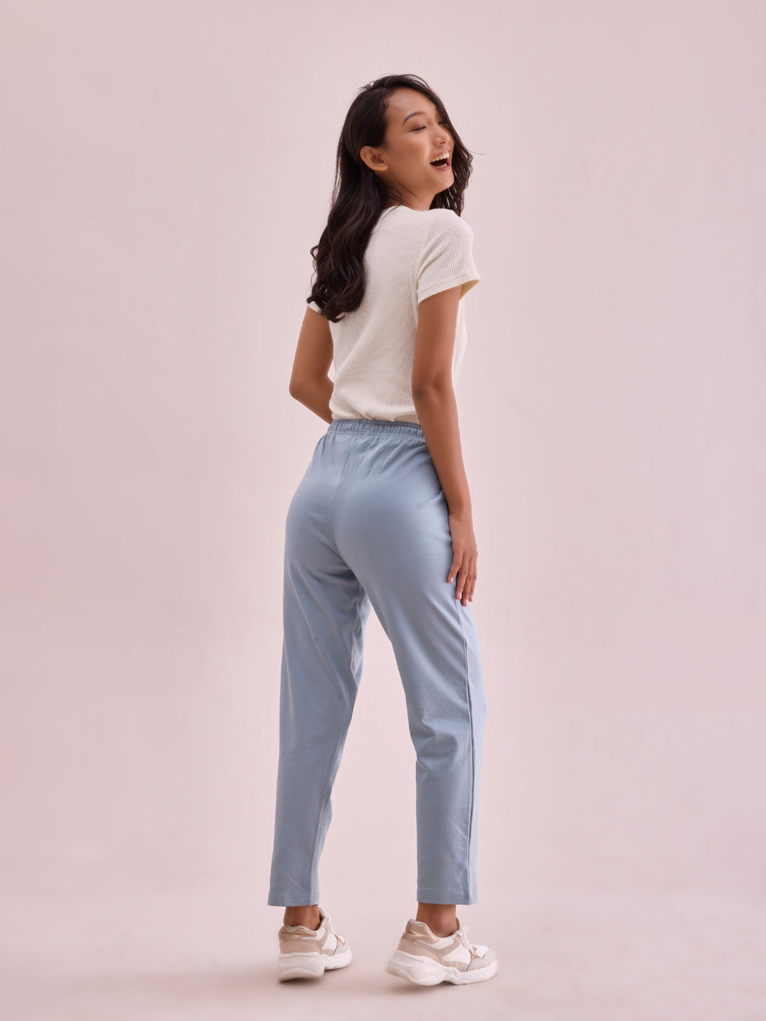 Women Solid Dusty Blue Mid Rise Warm Casual Pants