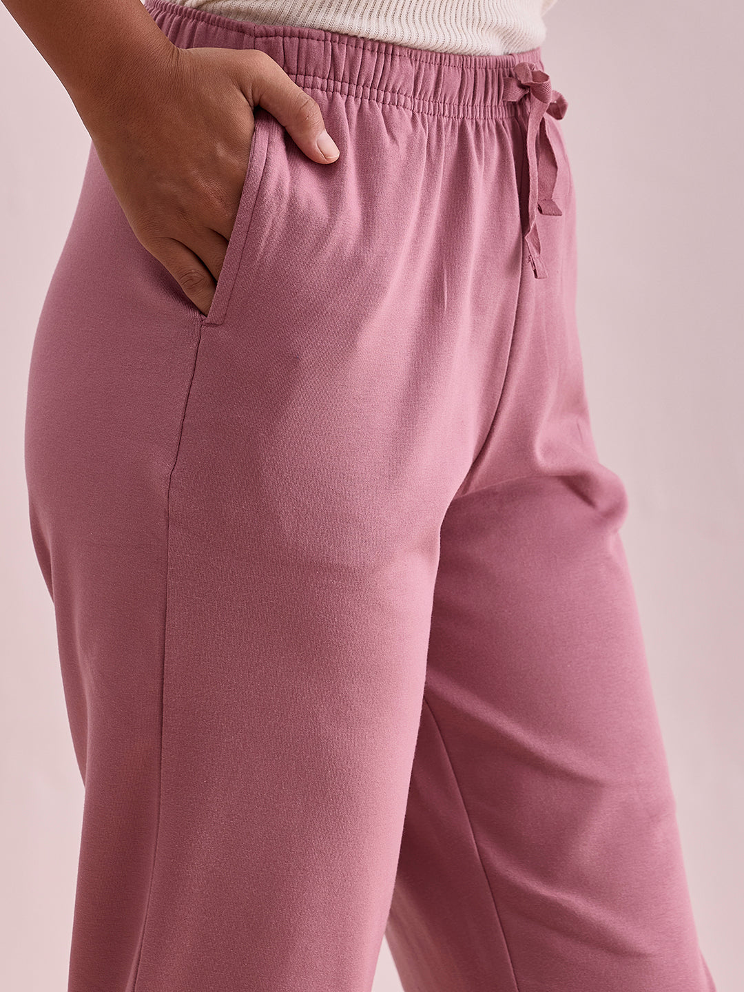Women Solid Dusty Pink Mid Rise Warm Casual Pants